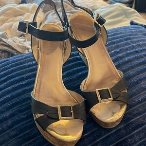 Jimmy Choo Black Gold Cork Wedge Heel